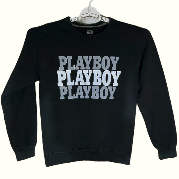 Playboy Sweatshirt Women Crew Neck Long Sleeve Black Gray White Logo Size Small - Picture 16 of 16